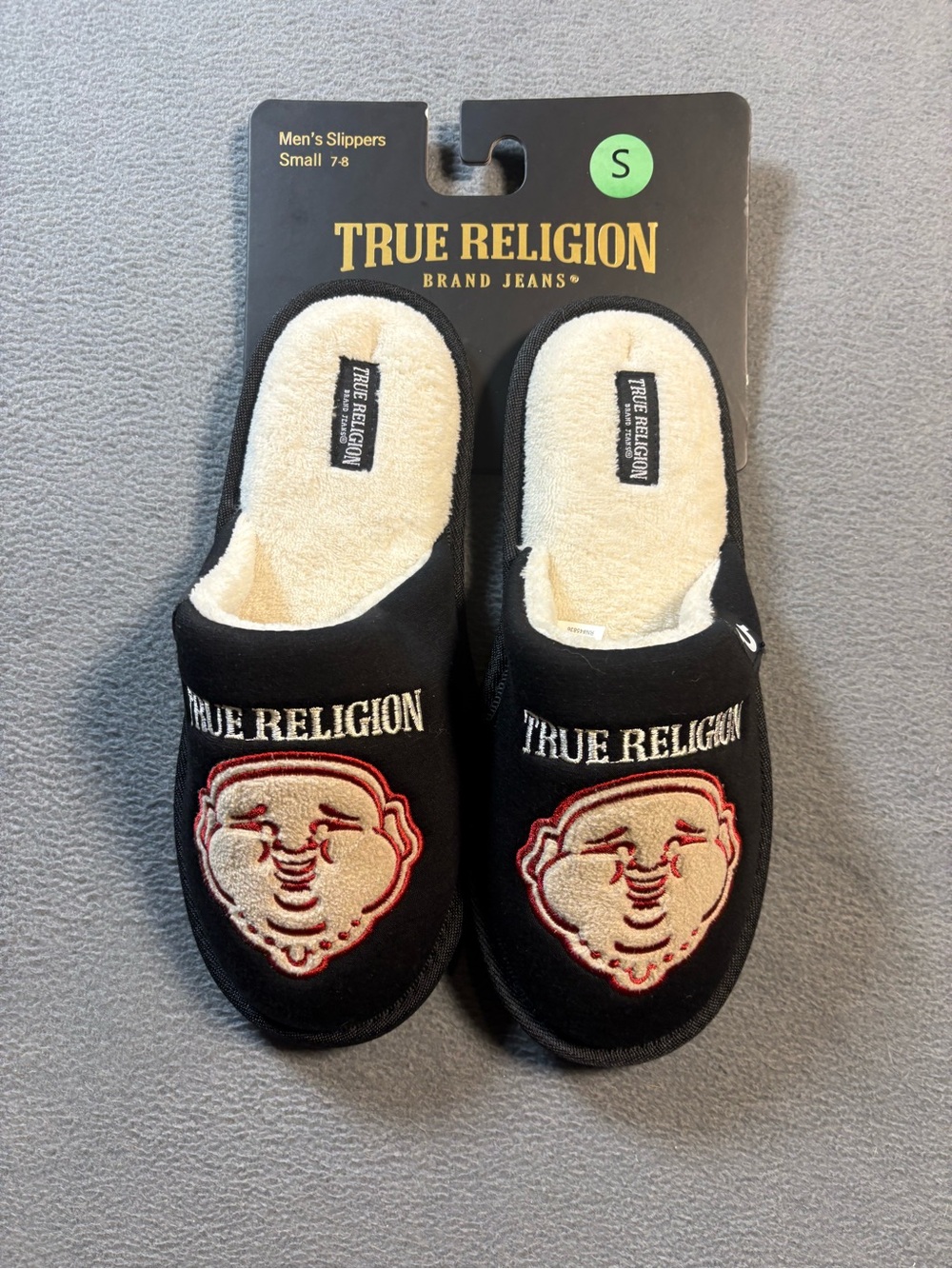 True Religion Men’s Black & Cream Logo Slippers